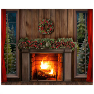 Fundo Fotográfico Natal Rústico com Lareira e Guirlanda | FNT-786
