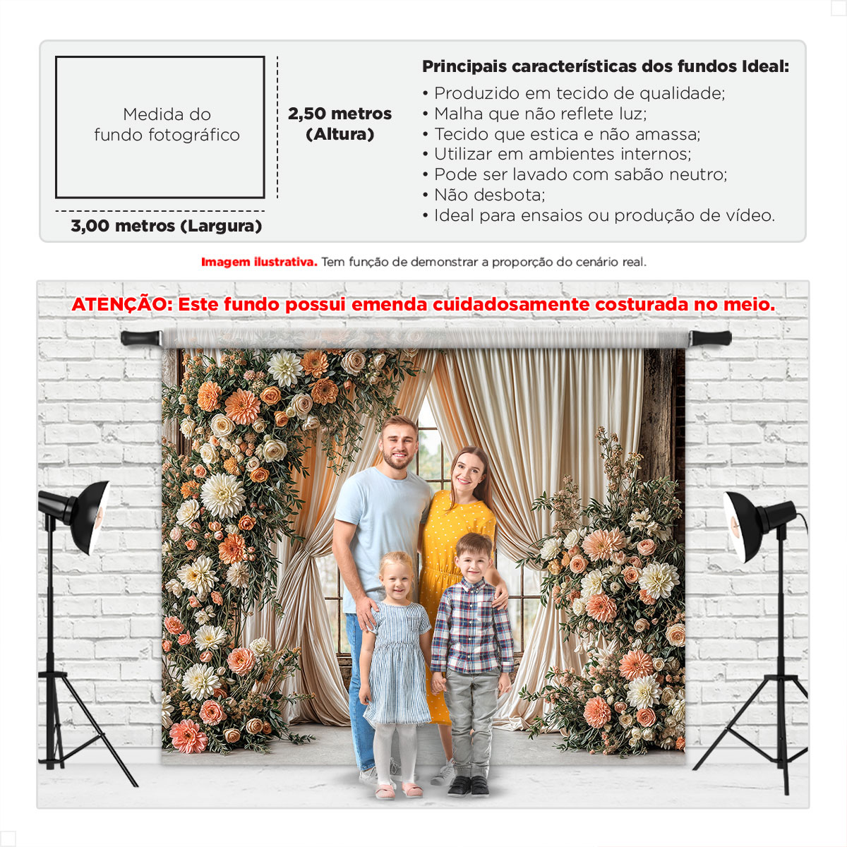 Fundo Fotográfico Dia das Mães Cortina Floral