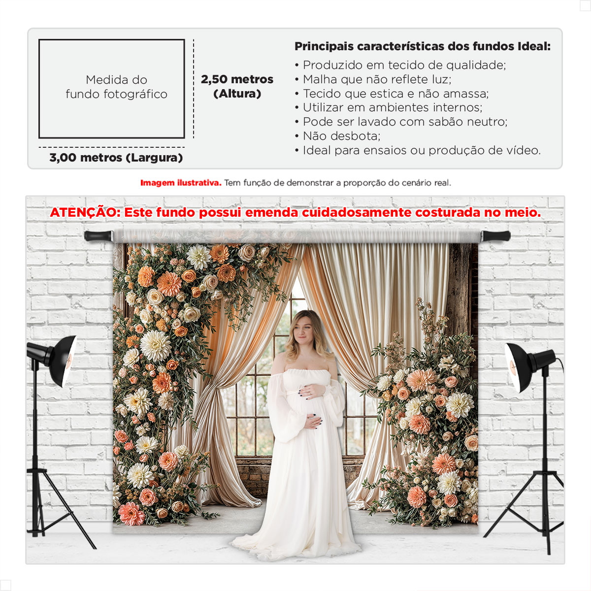 Fundo Fotográfico Dia das Mães Cortina Floral