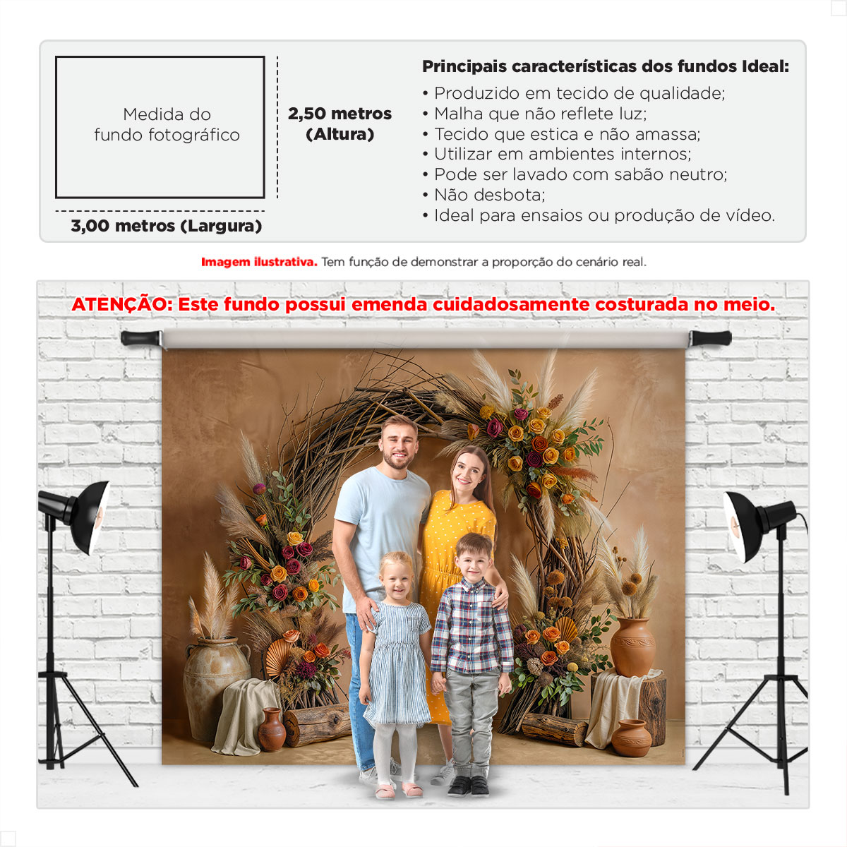 Fundo Fotográfico Dia das Mães Arco Rústico Boho