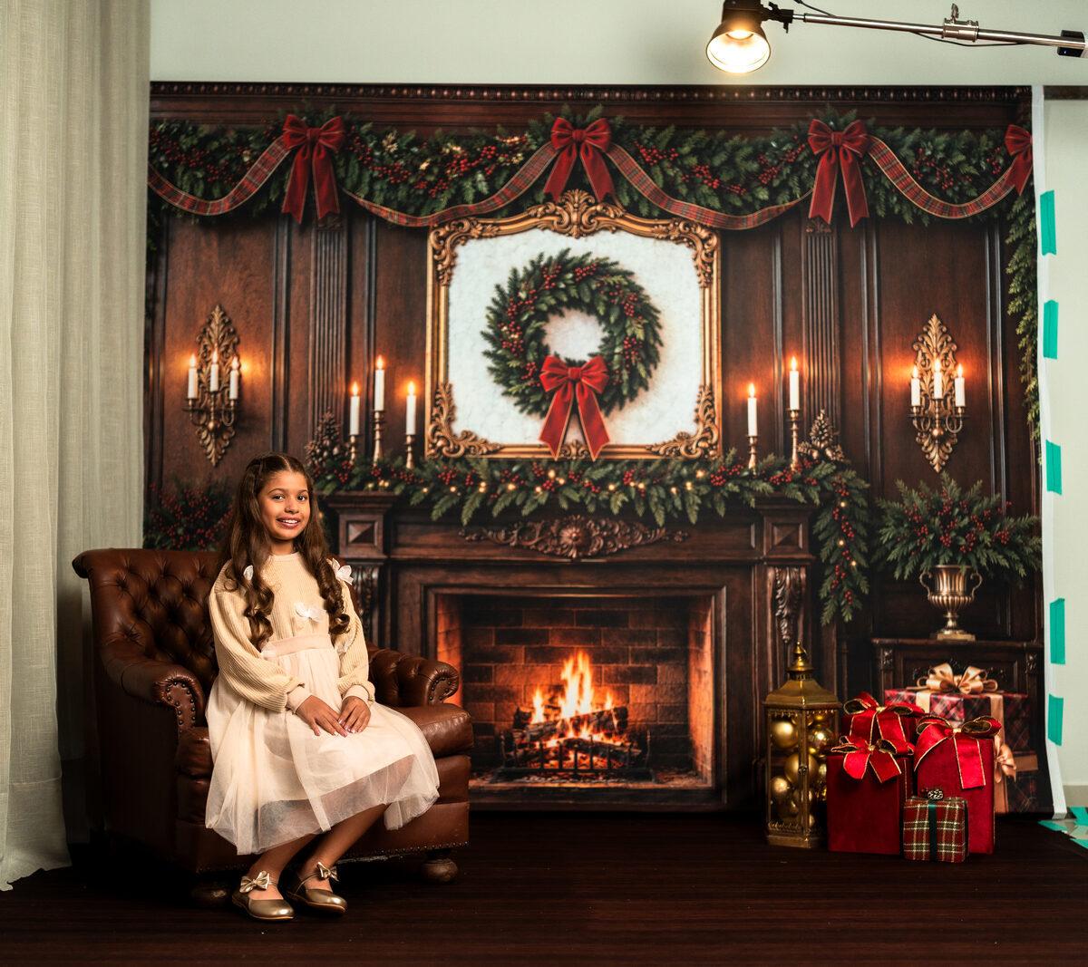 Fundo Fotográfico Natal Lareira Escura em Tecido